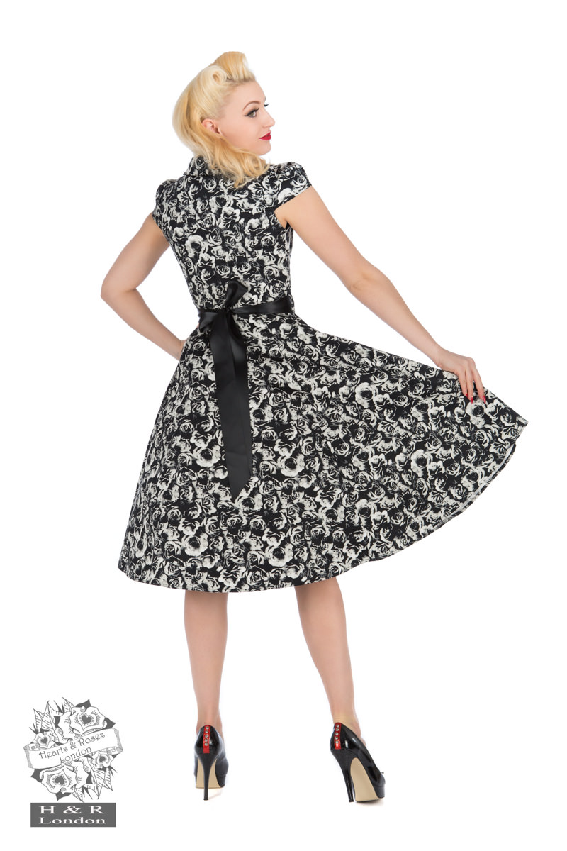 Black Cream Rose Tea Dress